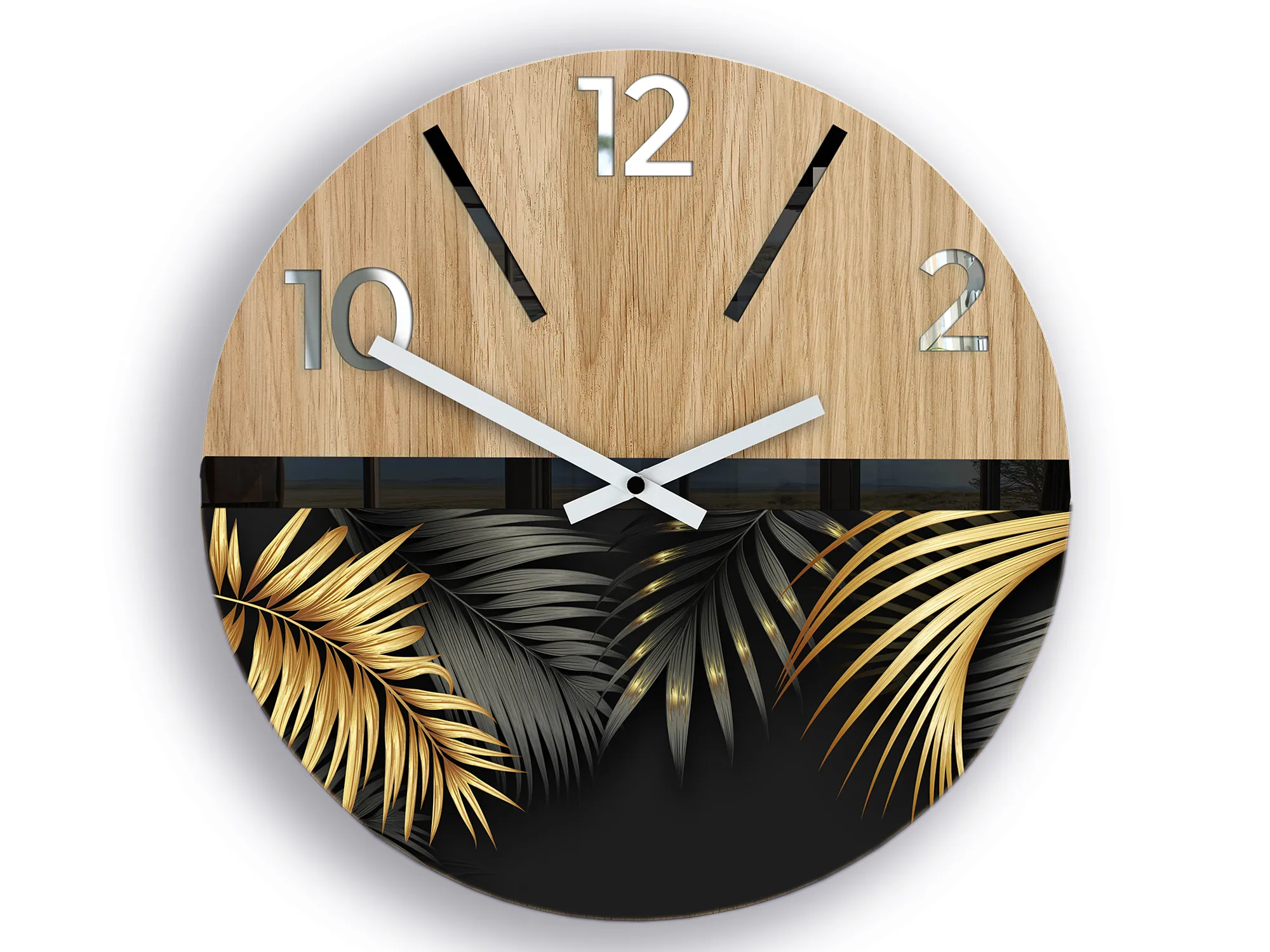 Drevené nástenné hodiny Golden 33 cm dub prírodný/zlatá