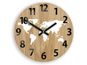 Drevené nástenné hodiny Mapa Wood 33 cm hnedé/biele