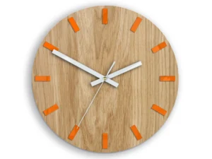 Drevené nástenné hodiny Simple 33 cm dub prírodný/oranžový