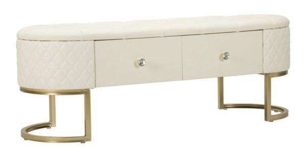 Lavica Sharon 120 cm s úložným priestorom ekokoža biela/zlatá