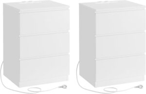 Súprava 2 ks nočných stolíkov Vasagle Girgo so zásuvkou a USB portami biela