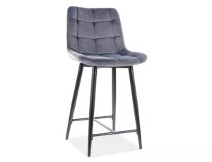 Zamatová barová stolička CHIC 90 cm sivá