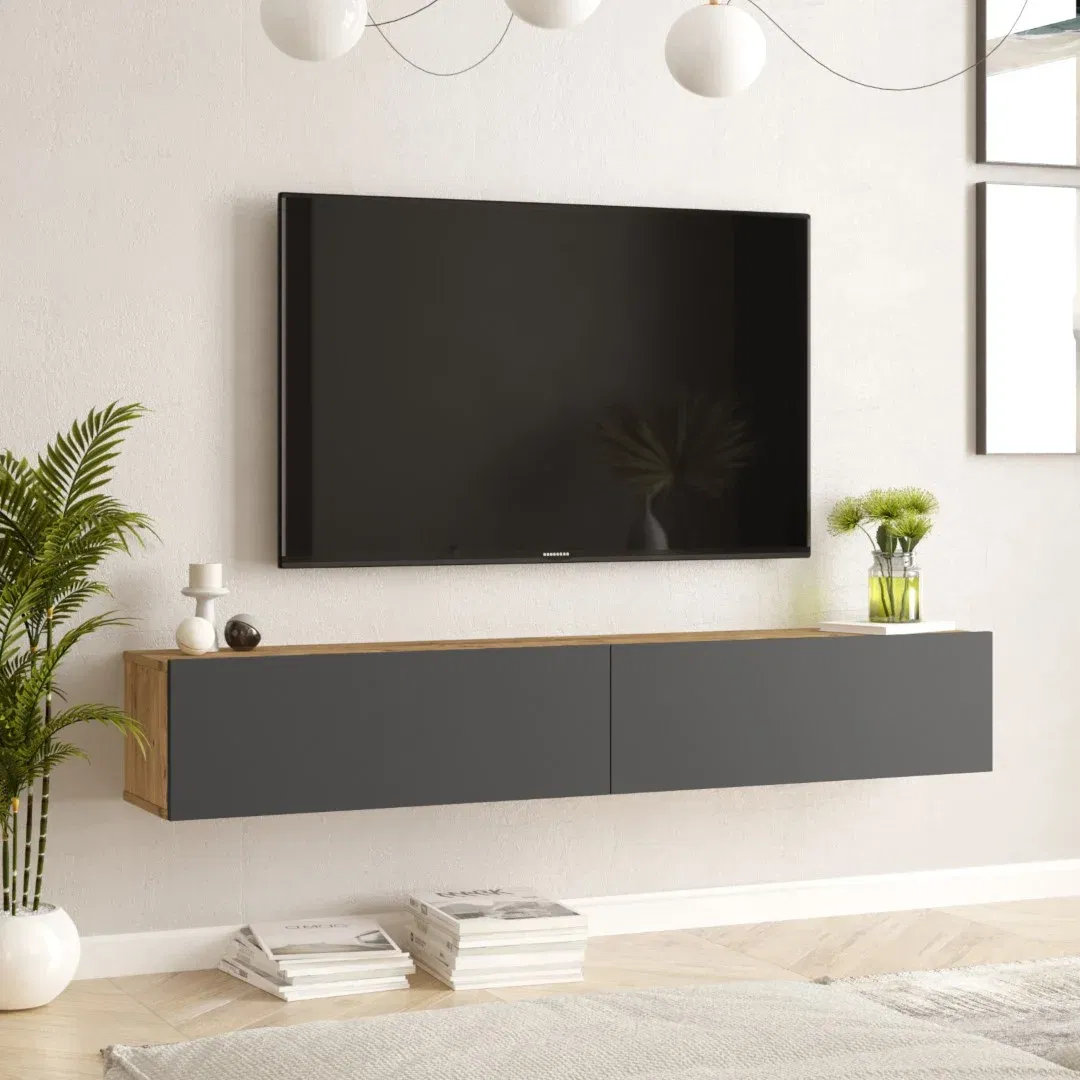 Závesný TV stolík Houseland Flipo borovica Atlantic/antracitový sivý