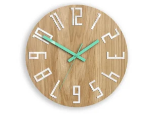 Drevené nástenné hodiny štíhle 33 cm biele/mätové/hnedé