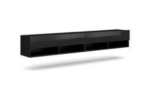 Závesný TV stolík Derby 200 cm čierny mat/čierny lesk