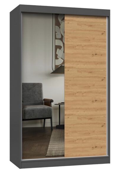 Šatní skříň Iga se zrcadlem 120 cm antracit/dub artisan