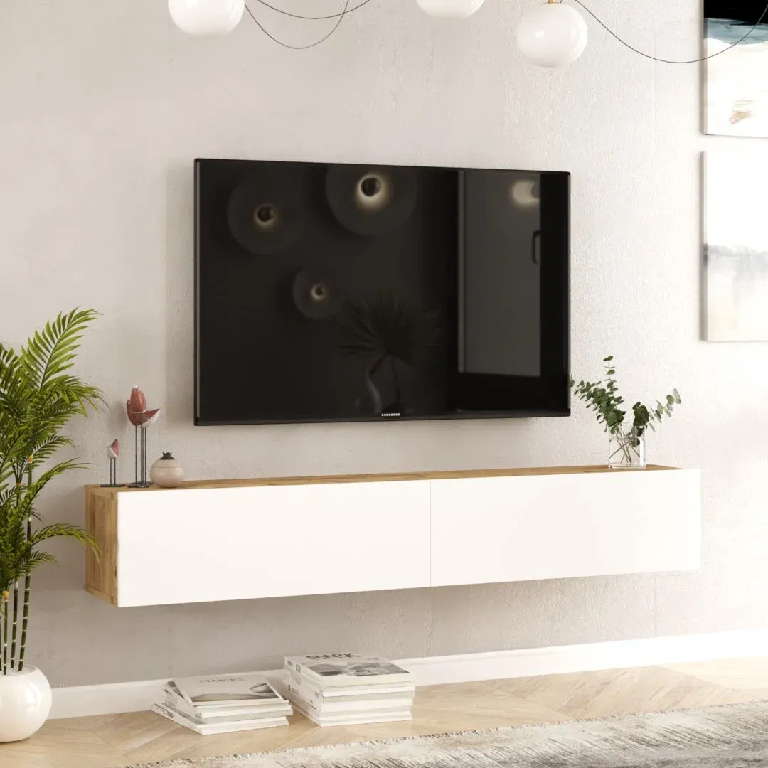 Závesný TV stolík Houseland Flipo biely/borovica Atlantic