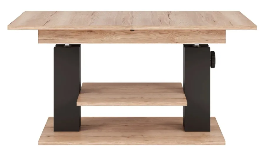 Výškově nastavitelný rozkládací konferenční stolek Moduvo 120/170 cm dub Halifax/černý