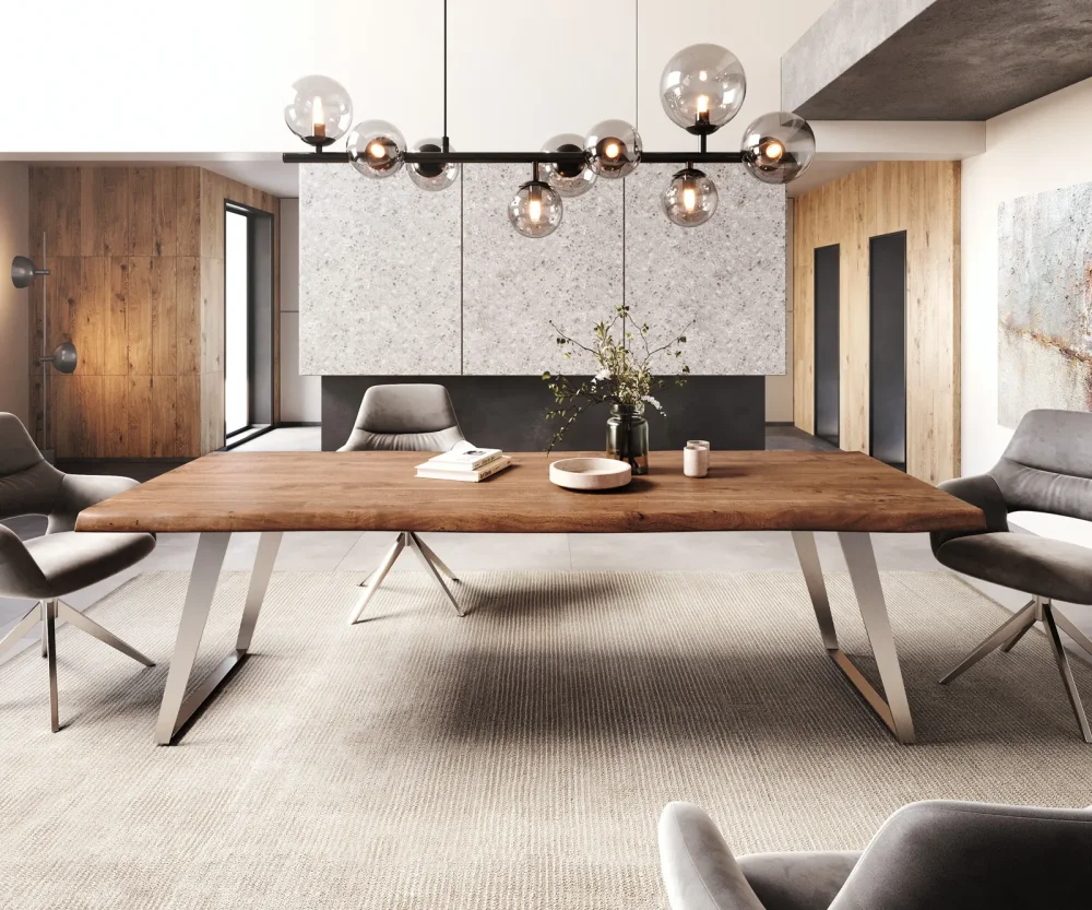 Jedálenský stôl Edge 260x100 cm XL akácia hnedá nerezová oceľ – Obrázok 2