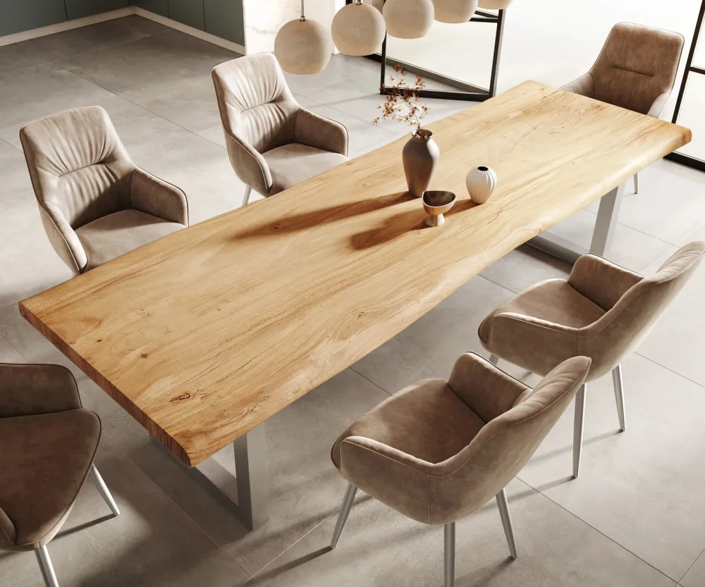 Jedálenský stôl Edge 300x100 XL akácia prírodná nerezová oceľ široký – Obrázok 4