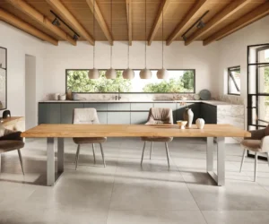 Jedálenský stôl Edge 300x100 XL akácia prírodná nerezová oceľ úzky