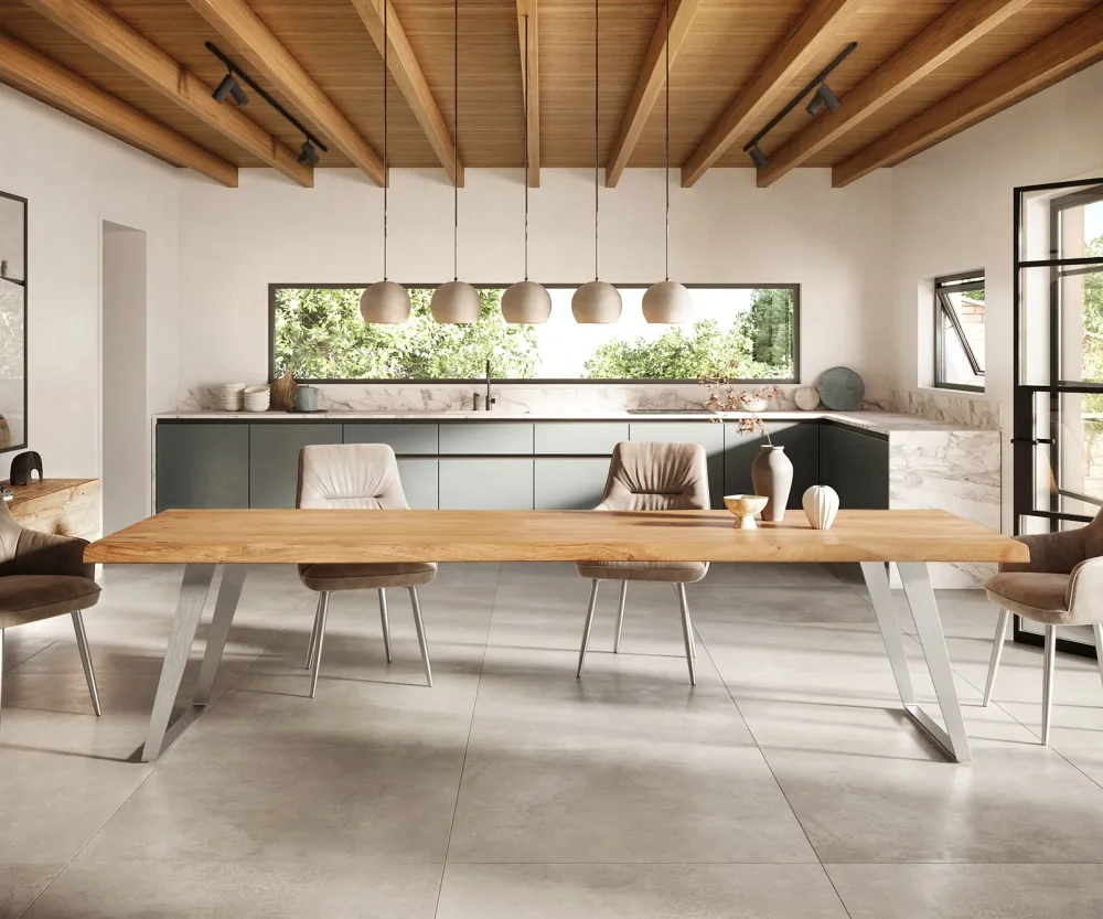 Jedálenský stôl Edge 300x100 cm XL akácia prírodná nerezová oceľ – Obrázok 2