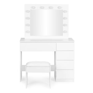 Toaletní stolek s LED osvětlením a taburetem Rety 94 cm bílý