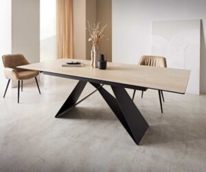 Jedálenský stôl Edge 180-220x100 keramika travertín prírodná podstava