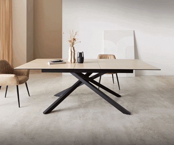Jedálenský stôl Edge 180-220x100 keramika travertín prírodný krížová – Obrázok 2