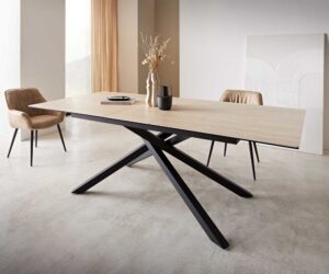 Jedálenský stôl Edge 180-220x100 keramika travertín prírodný krížová