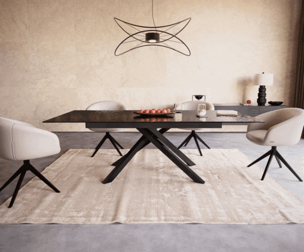 Jedálenský stôl Edge 180-220x100 reliéfne sklo dymovo čierna 3D dizajn – Obrázok 2
