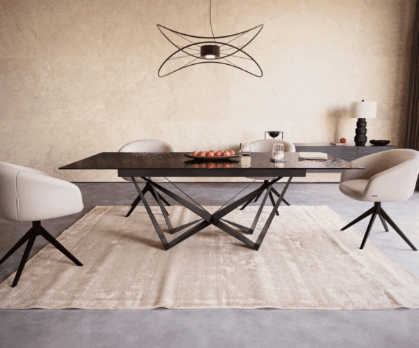 Jedálenský stôl Edge 180-220x100 reliéfne sklo dymovo čierna 3D dizajn – Obrázok 2