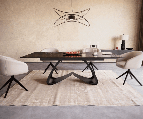 Jedálenský stôl Edge 180-220x100 reliéfne sklo dymovo čierna 3D dizajn – Obrázok 2