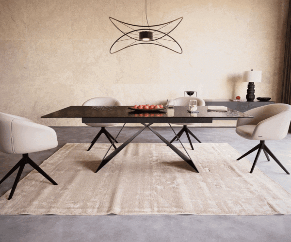 Jedálenský stôl Edge 180-220x100 reliéfne sklo dymovo čierna 3D dizajn – Obrázok 2