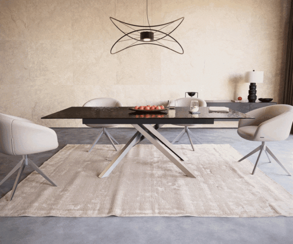 Jedálenský stôl Edge 180-220x100 reliéfne sklo dymovo čierna 3D dizajn – Obrázok 2