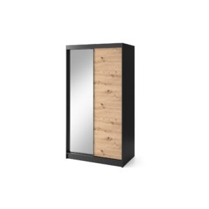 Šatníková skriňa Esville so zrkadlom 120 cm dub Artisan/čierna
