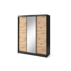 Šatníková skriňa Esville so zrkadlom 180 cm dub Artisan/čierna